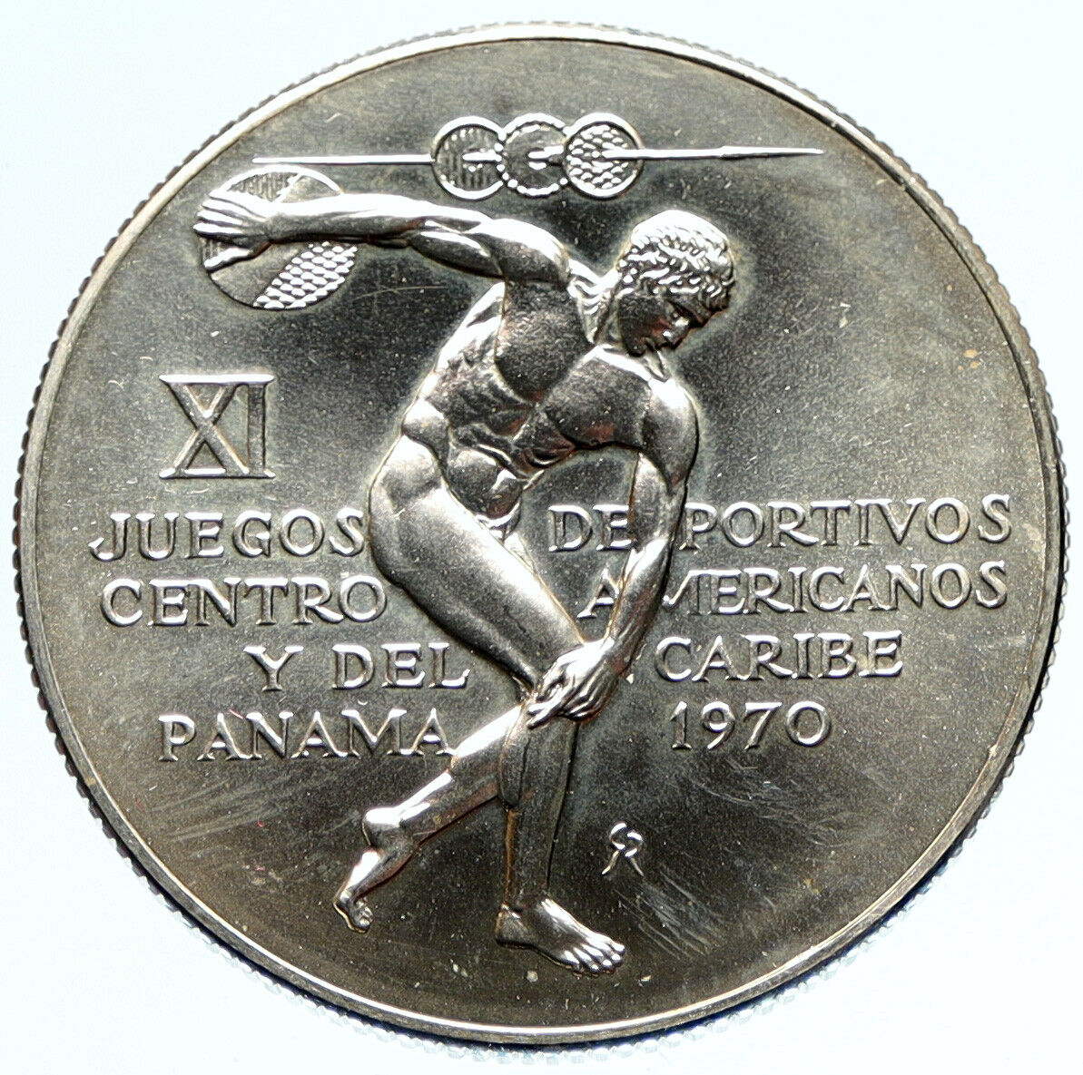 1970 PANAMA Olympic Games GREEK DISC THROWER ATHLETE BU Silver 5B Coin i97447