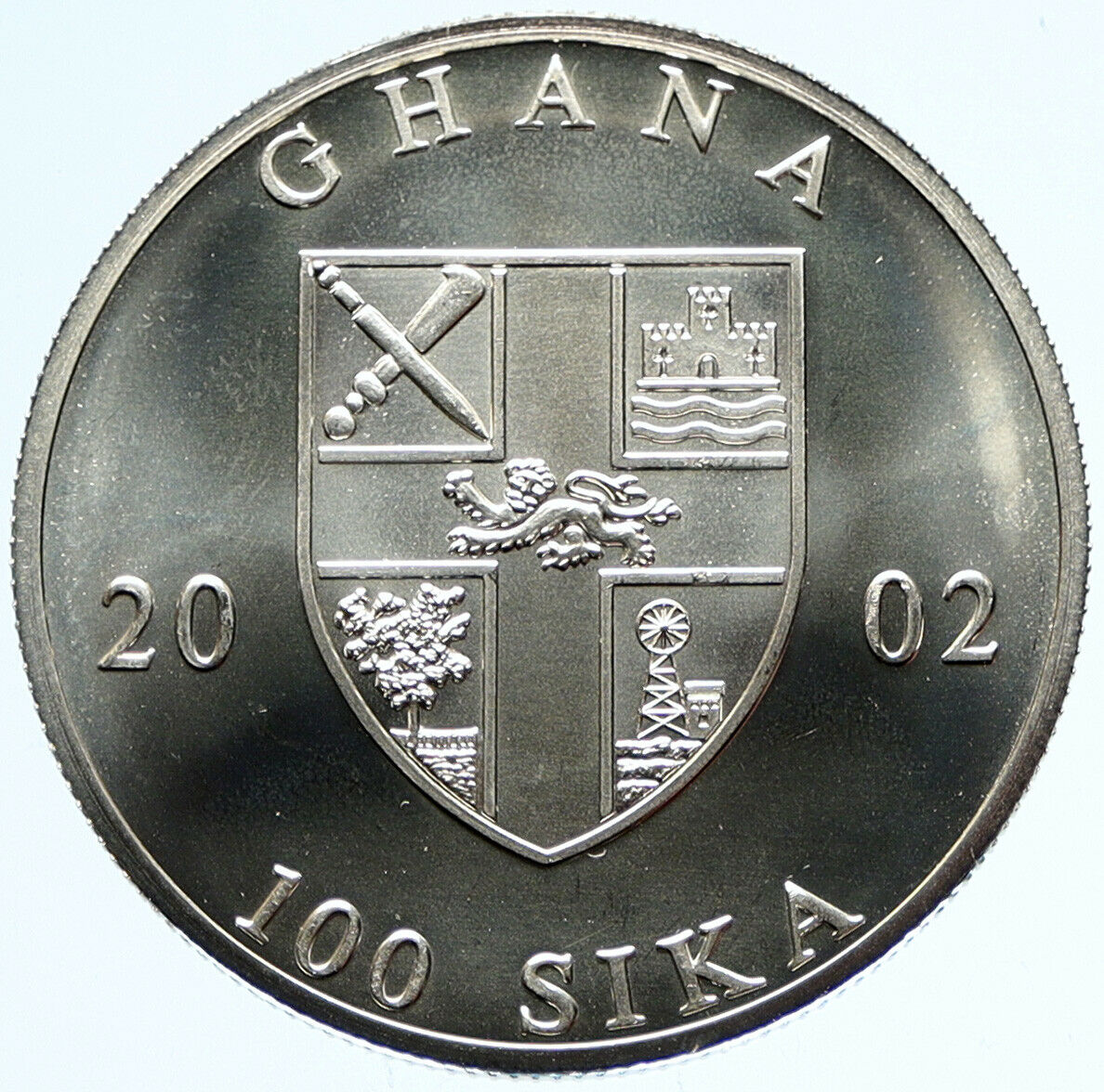 2002 GHANA General IGNATIUS Lion in Shield OLD Silver 100 Shilling Coin i97419