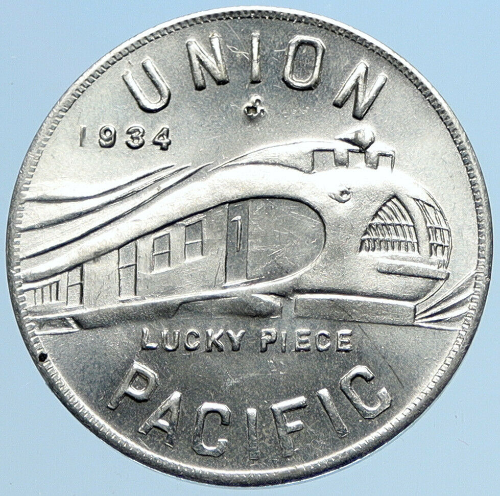 1934 USA UNITED STATES Union Pacific RAILROAD Train Aluminum Token Coin i97565