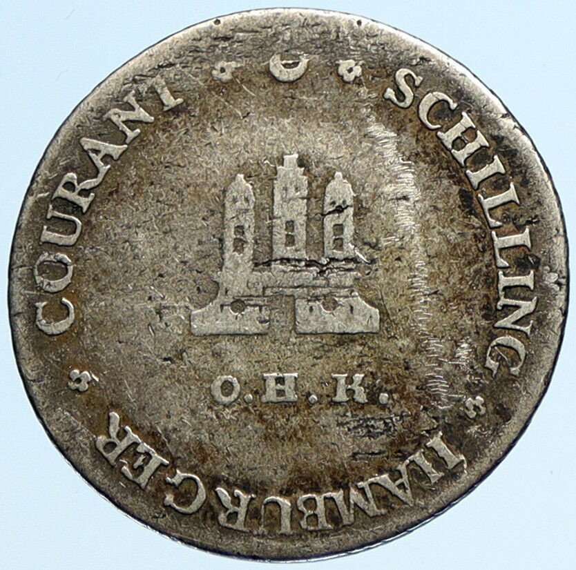 1797 GERMANY German States HAMBURG Antique Silver 4 Schilling Coin CASTLE i97566