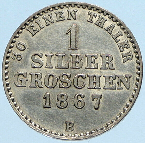 1867B German States WALDECK Friedrich Heinrich Silver Silbergroschen Coin i97564