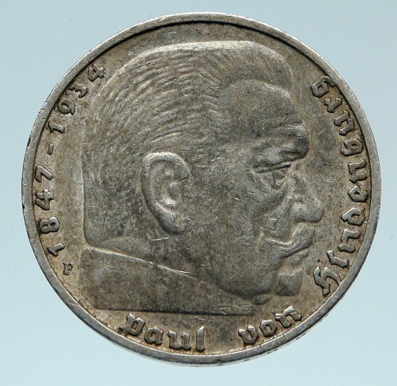 1935 Germany 2nd President Paul von Hindenburg Silver German 5 Marks Coin i82738