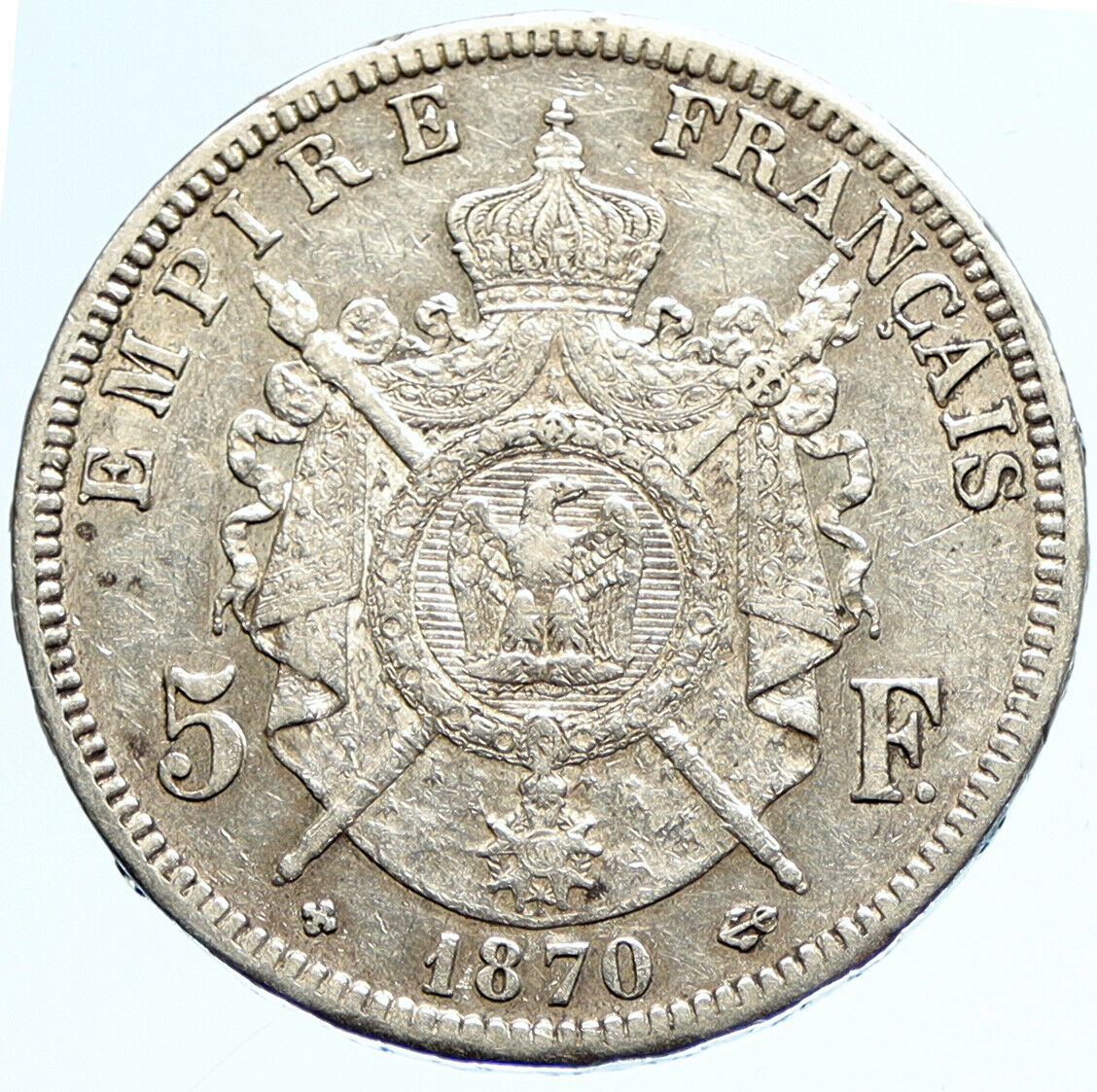 1870 BELGIUM with King LEOPOLD II and LION Genuine Silver 5 Francs Coin i97087