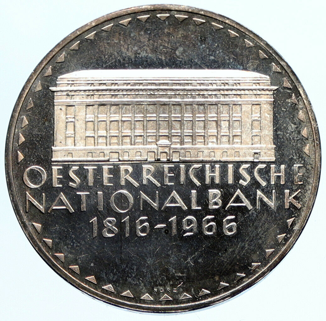 1966 AUSTRIA National Bank Building PROOF Silver 50Shilling Austrian Coin i97315