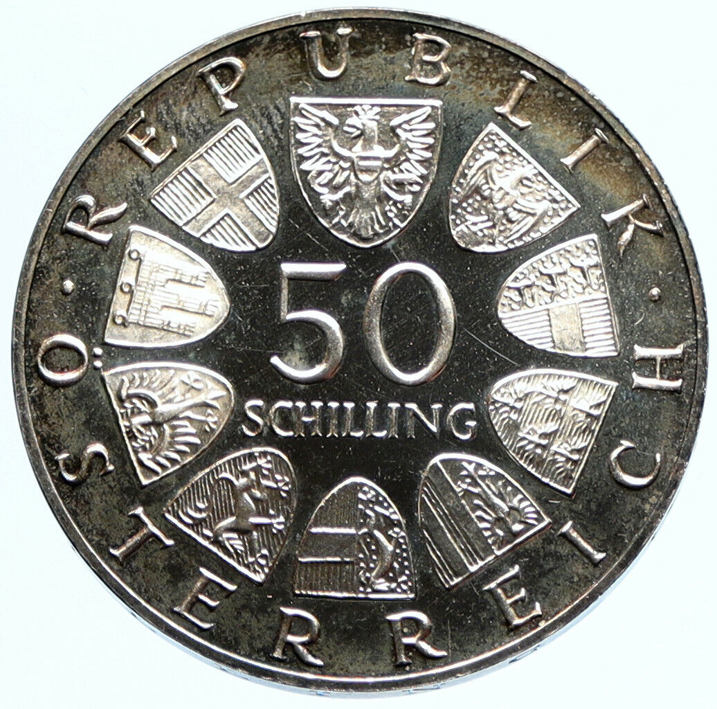 1966 AUSTRIA National Bank Building PROOF Silver 50Shilling Austrian Coin i97315