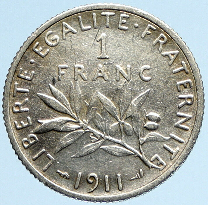 1911 FRANCE La Semeuse Sower Woman ANTIQUE OLD Silver 1 Franc French Coin i97091