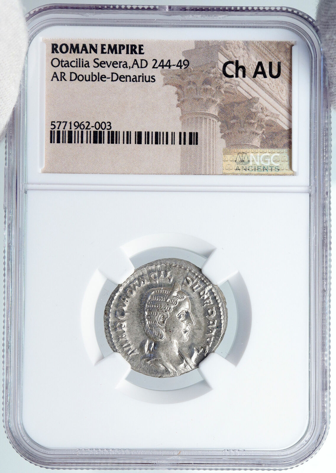 OTACILIA SEVERA Authentic Ancient 245AD Silver Roman Coin PUDICITA NGC i89140