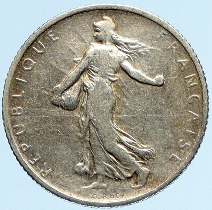 1908 FRANCE La Semeuse Sower Woman ANTIQUE OLD Silver 1 Franc French Coin i97092