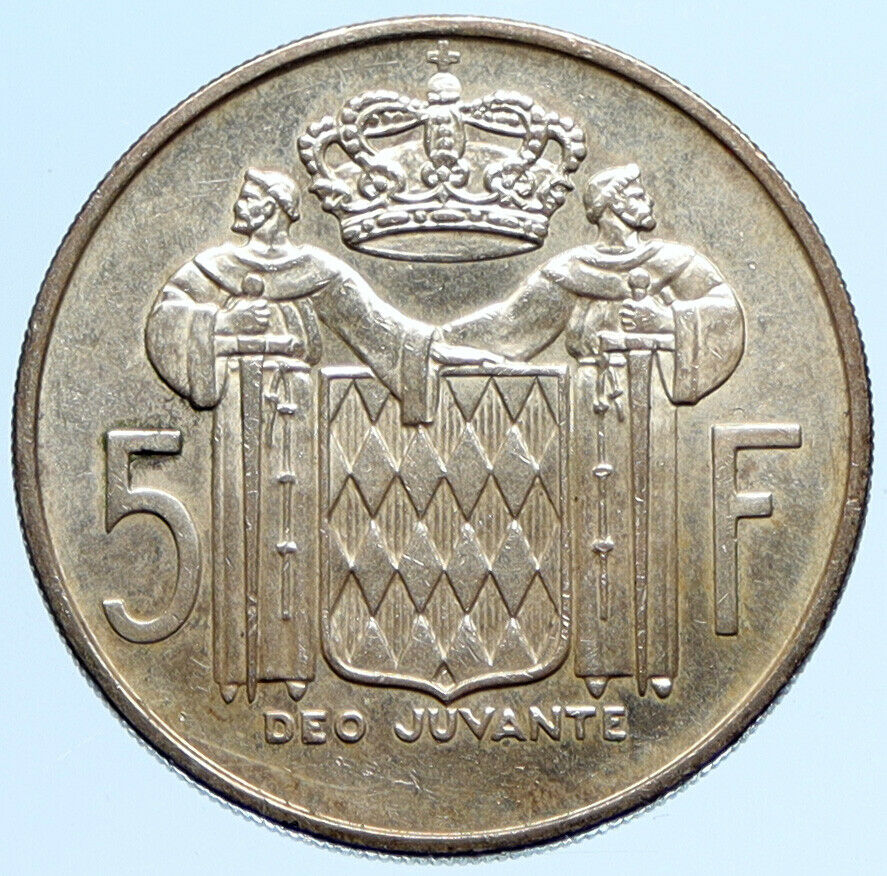 1960 MONACO King Rainier III Crown Antique Genuine Silver 5 Franc Coin i97316