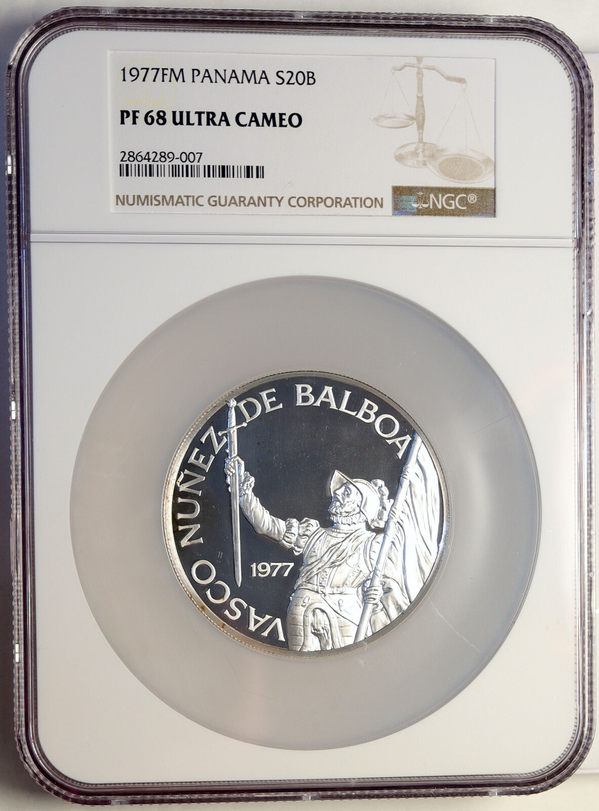 1977 PANAMA Spanish Conquistador Hero OLD Huge Silver 20 BALBOA Coin NGC i98553