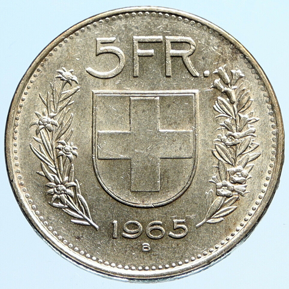 1965 B Switzerland Founding HERO WILLIAM TELL 5 Francs Silver Swiss Coin i96955