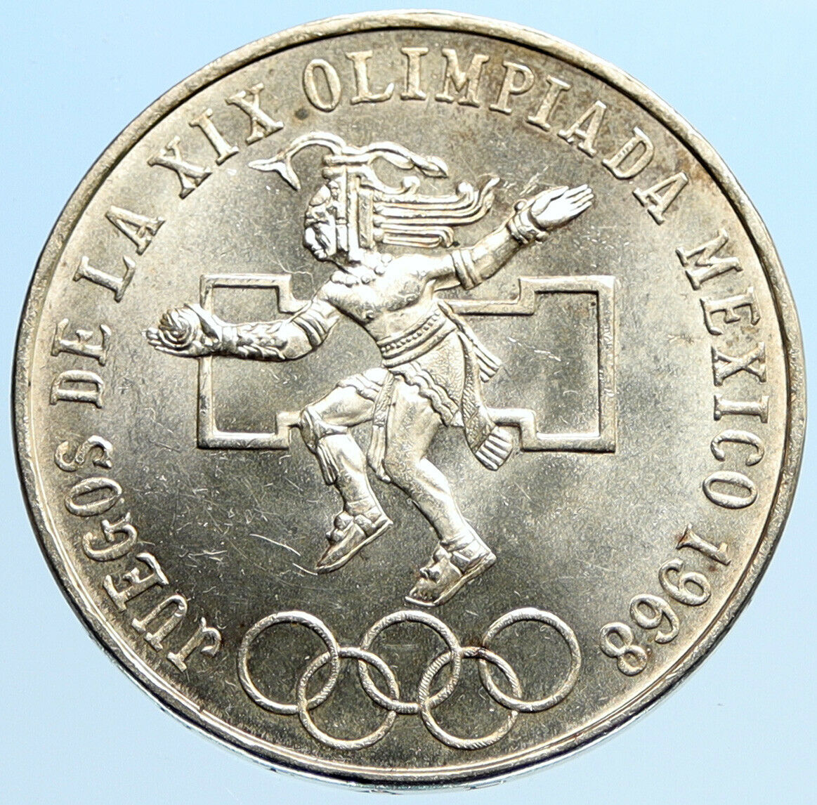 1968 Mexico XIX Olympic Games Aztec Ball Player BIG 25 Pesos Silver Coin i96953