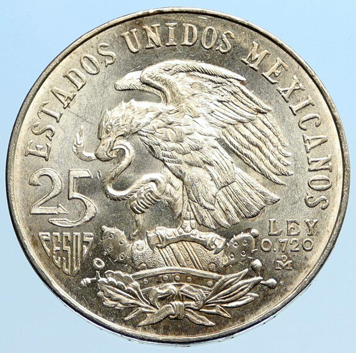 1968 Mexico XIX Olympic Games Aztec Ball Player BIG 25 Pesos Silver Coin i96953