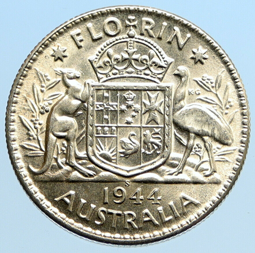 1944S AUSTRALIA Large King George VI Kangaroos VINTAGE Silver Florin Coin i96960