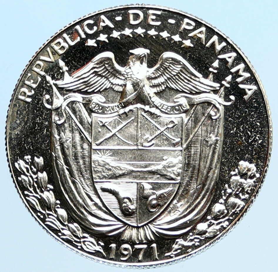 1971 PANAMA Spanish Conquistador Hero VINTAGE PRF Silver 1/2 BALBOA Coin i96954