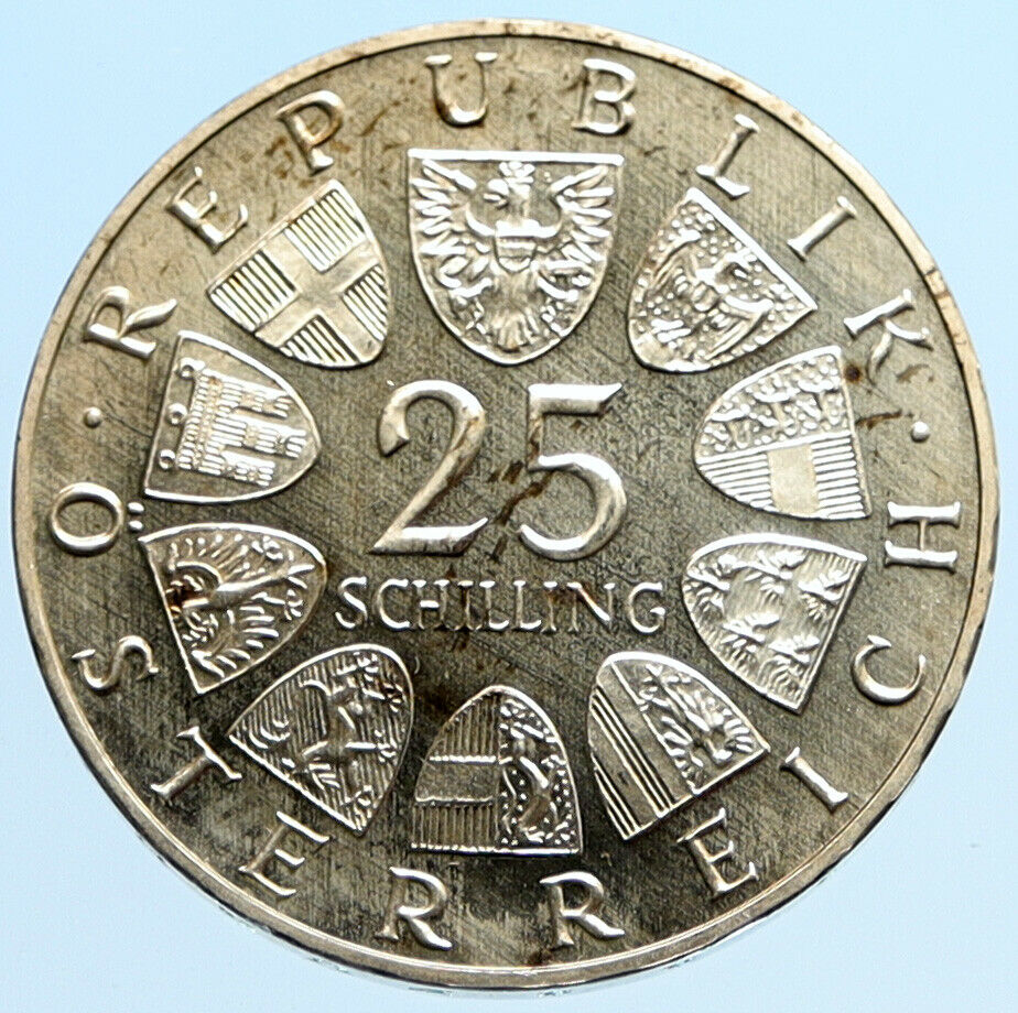 1965 AUSTRIA Vienna Tech School J J Prechtl PRF Silver 25 Schilling Coin i96937