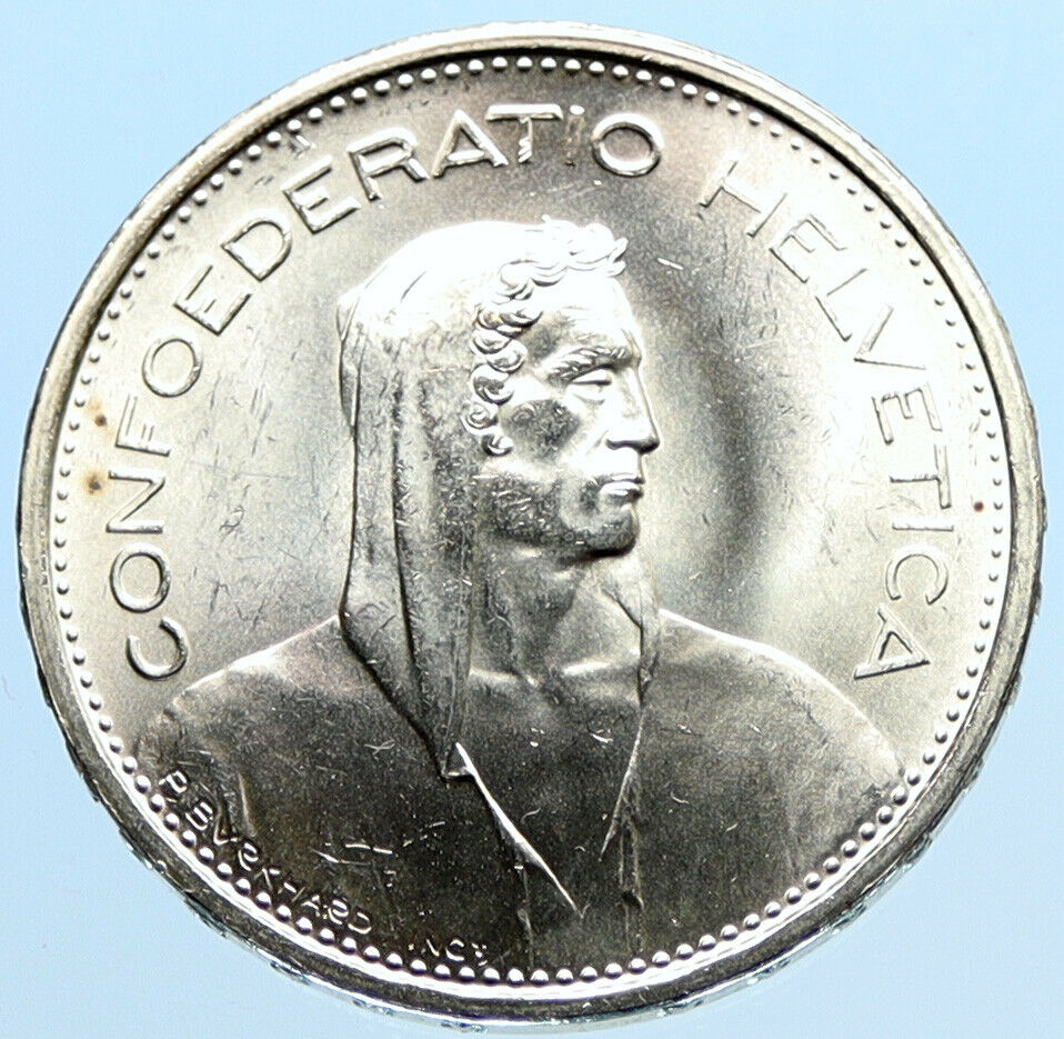 1966 B Switzerland Founding HERO WILLIAM TELL 5 Francs Silver Swiss Coin i96938