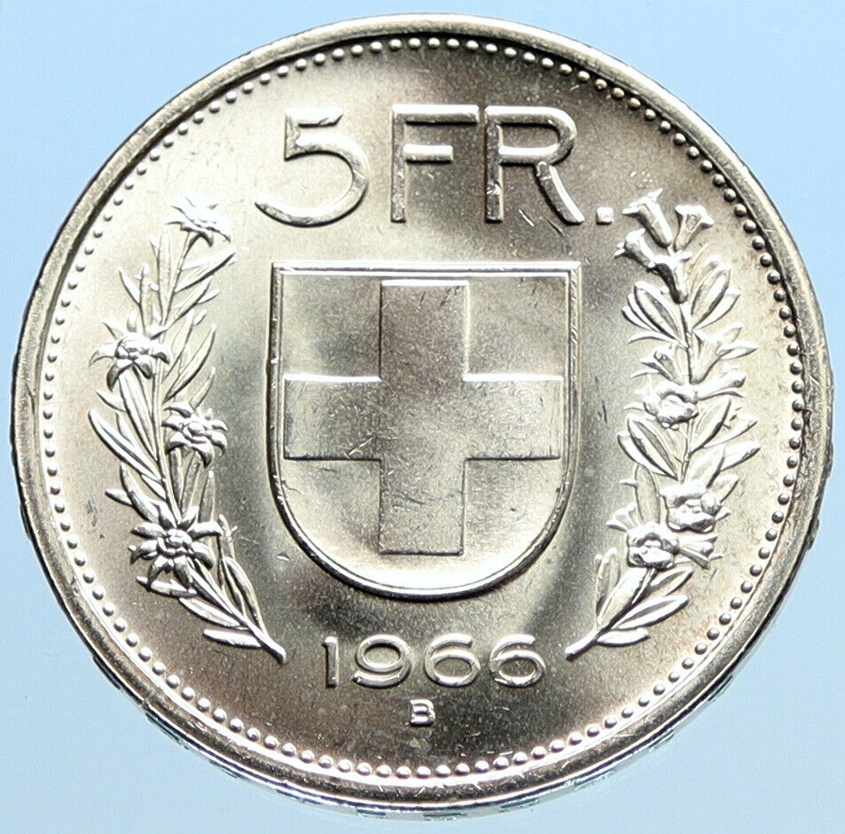 1966 B Switzerland Founding HERO WILLIAM TELL 5 Francs Silver Swiss Coin i96938