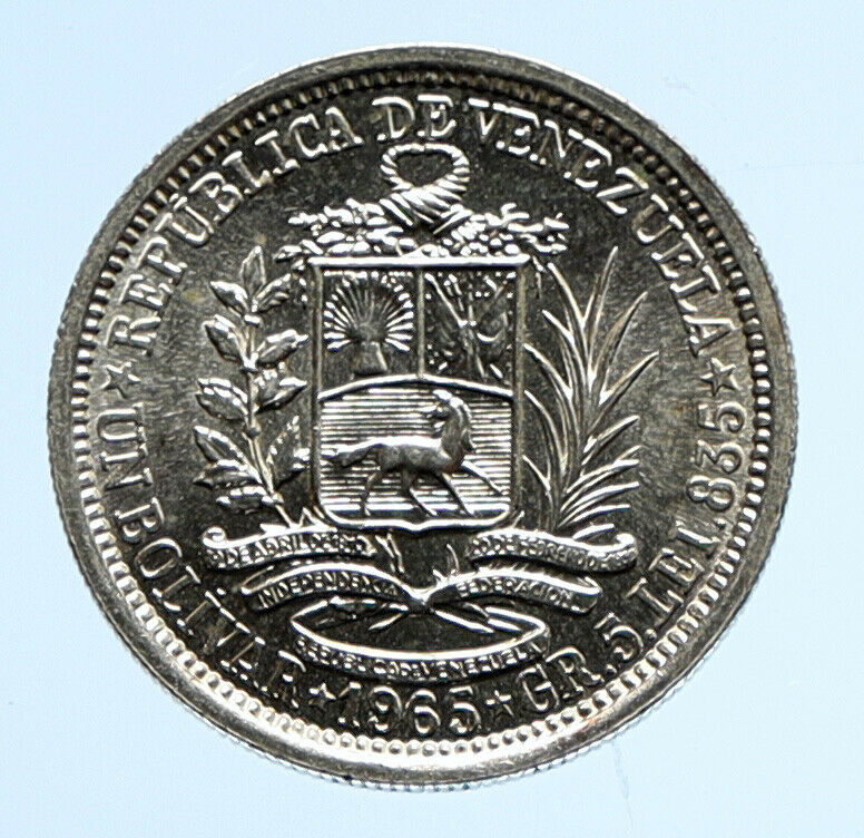 1965 Freemason President Simon Bolivar VENEZUELA Founder 1BLV Silver Coin i96517