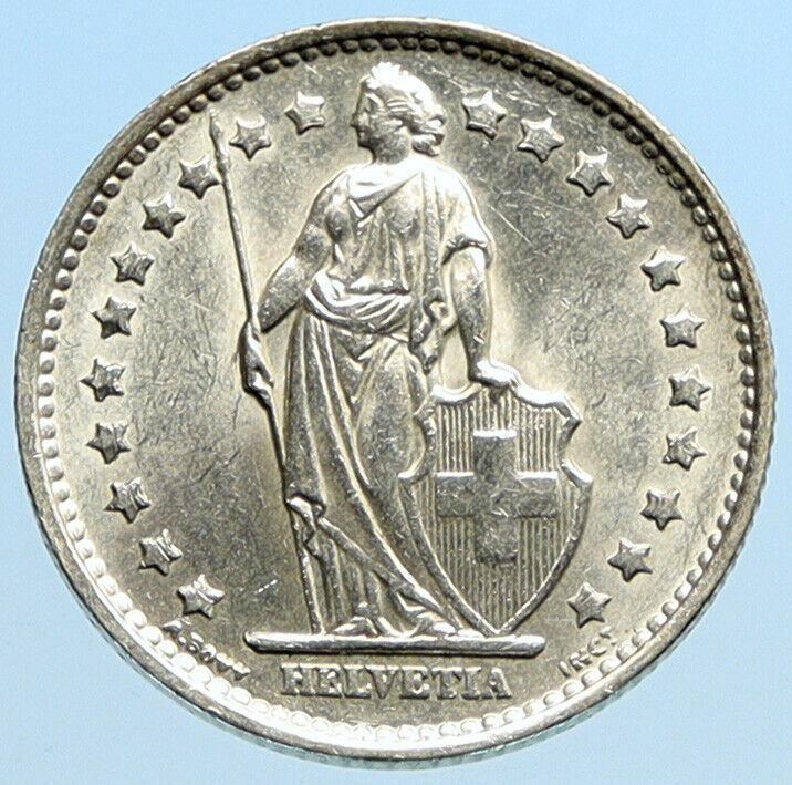 1965 B SWITZERLAND HELVETIA Symbolizes SWISS Nation SILVER 1 Franc Coin i96948