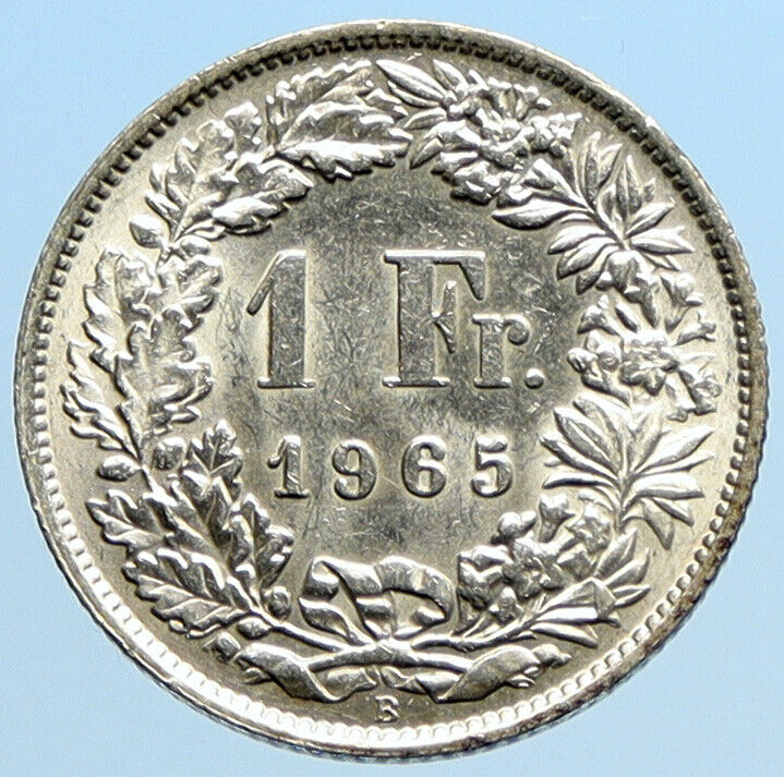 1965 B SWITZERLAND HELVETIA Symbolizes SWISS Nation SILVER 1 Franc Coin i96948