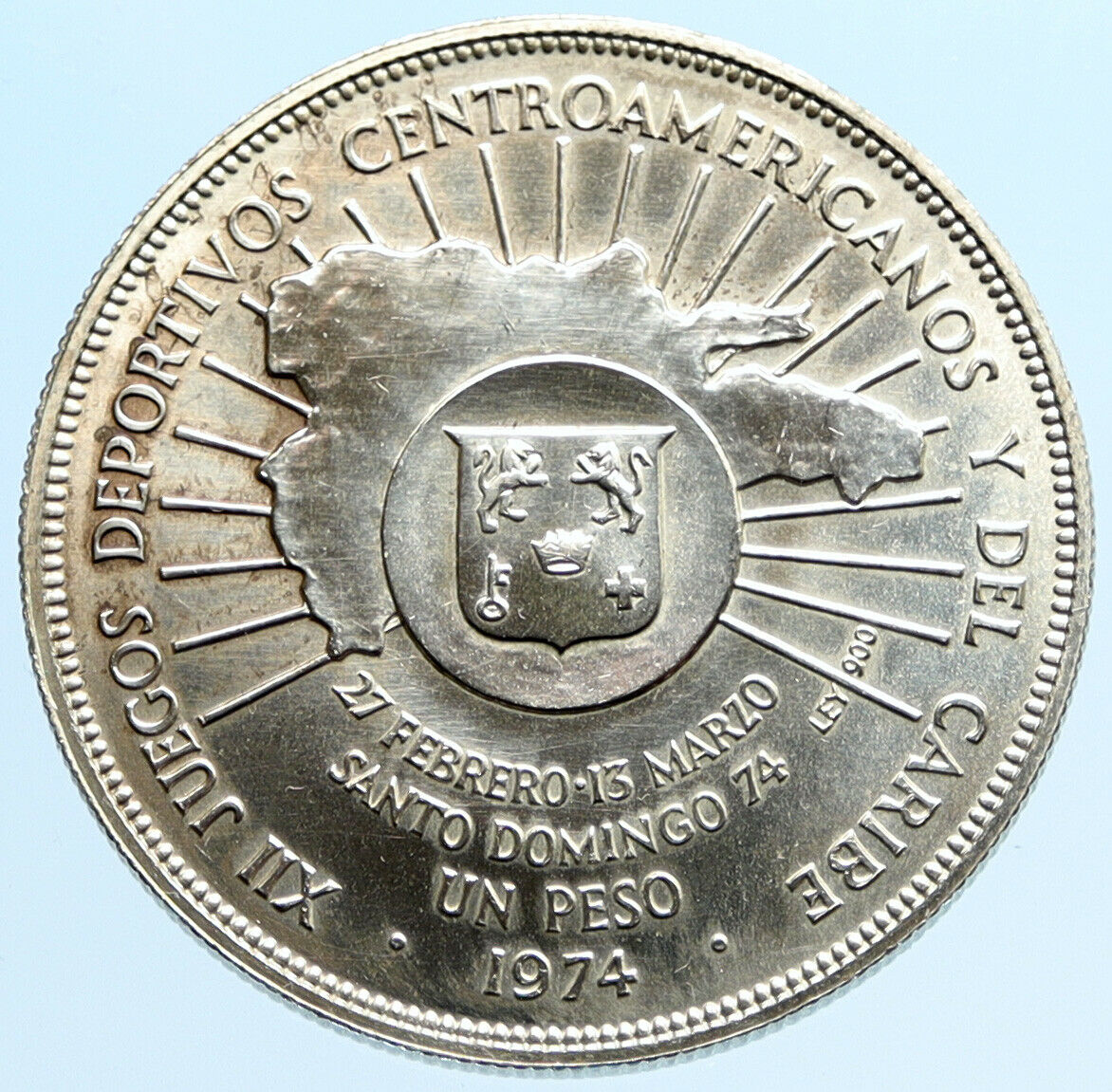1974 DOMINICAN REPUBLIC 25th Yr Central Bank VINTAGE Silver Peso Coin i96949