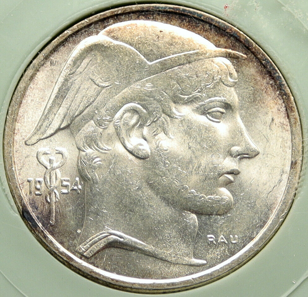 1954 BELGIUM with MERCURY Hermes VINTAGE Silver 50 Francs Belgian Coin i96692