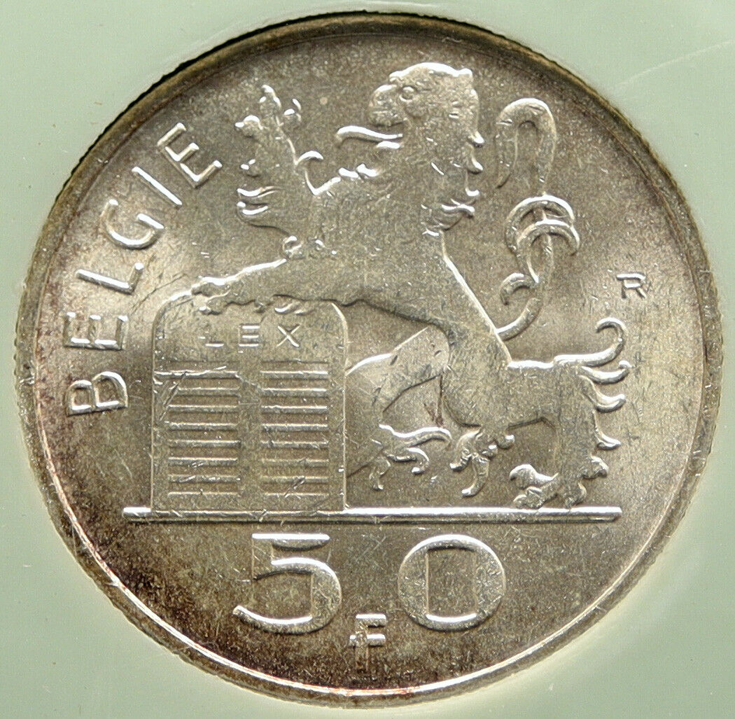 1954 BELGIUM with MERCURY Hermes VINTAGE Silver 50 Francs Belgian Coin i96692