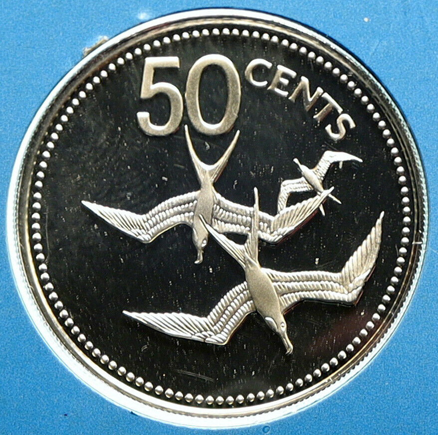 1976 BELIZE Avifauna FRIGATE BIRDS Old VINTAGE Proof Silver 50 Cents Coin i96552