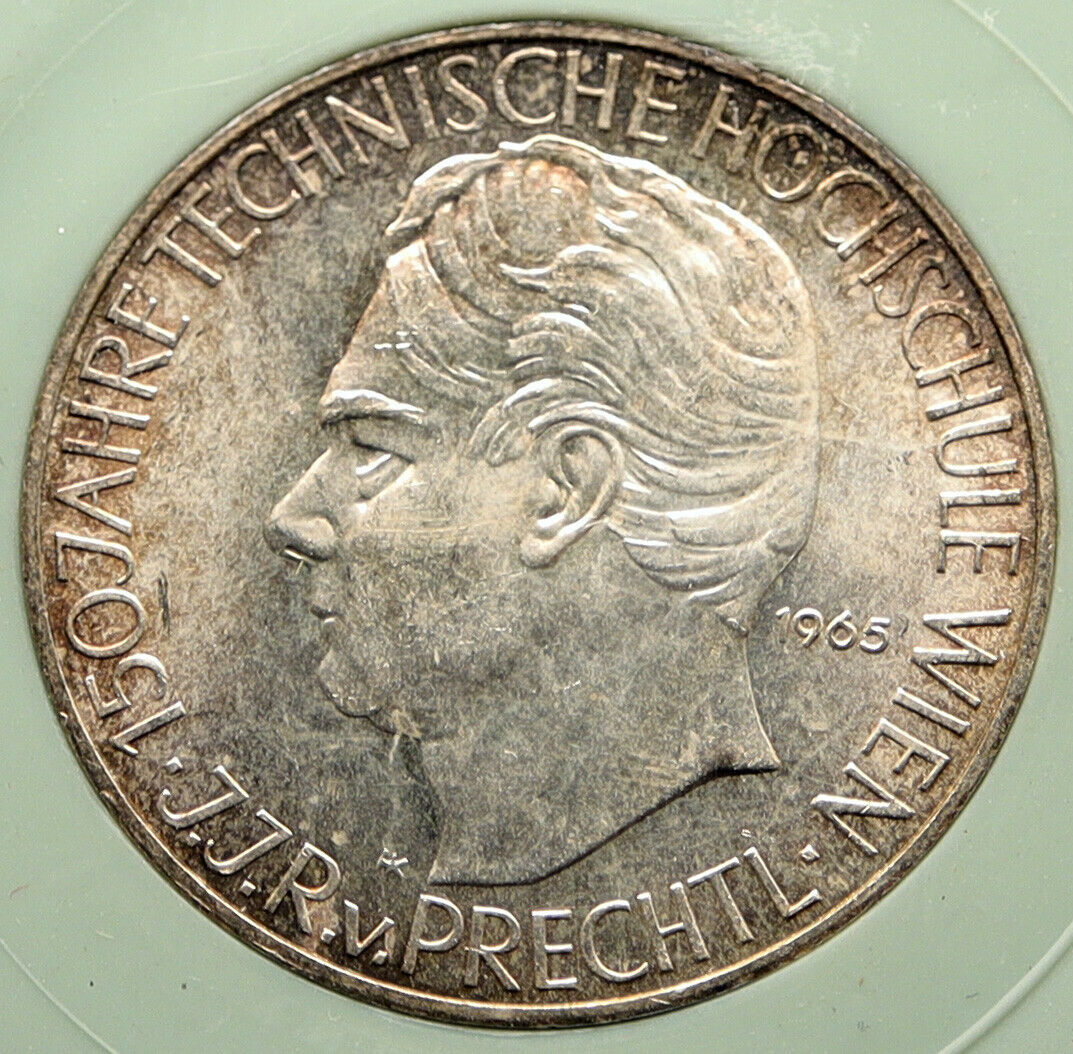 1965 AUSTRIA Vienna Tech School JJ Prechtl Proof Silver 25 Schilling Coin i96691