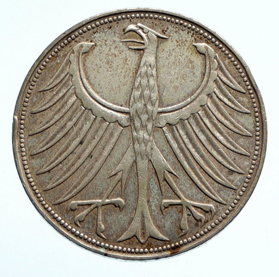 1951 D GERMANY Vintage Winged Eagle OLD German Large 5 Mark Silver Coin i96521