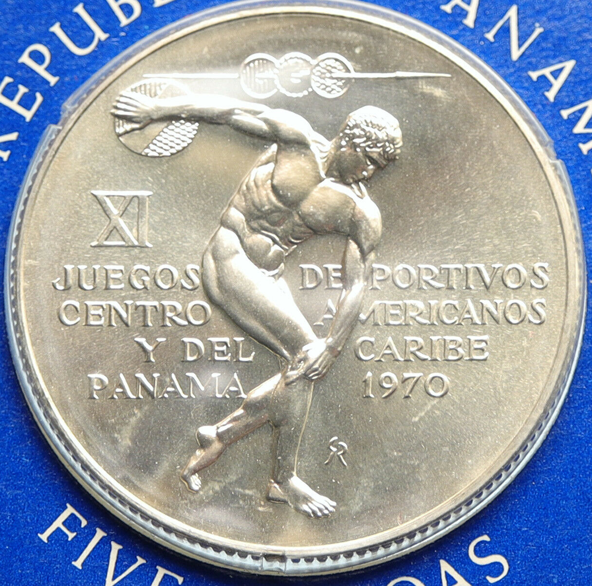 1970 PANAMA Olympic Games GREEK DISC THROWER ATHLETE BU Silver 5B Coin i96967