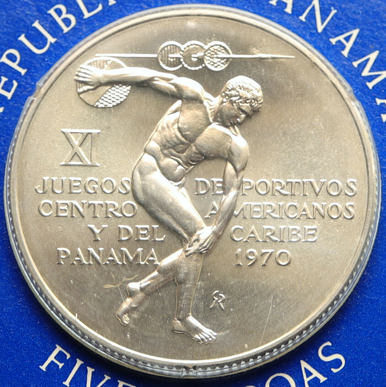 1970 PANAMA Olympic Games GREEK DISC THROWER ATHLETE BU Silver 5B Coin i96966