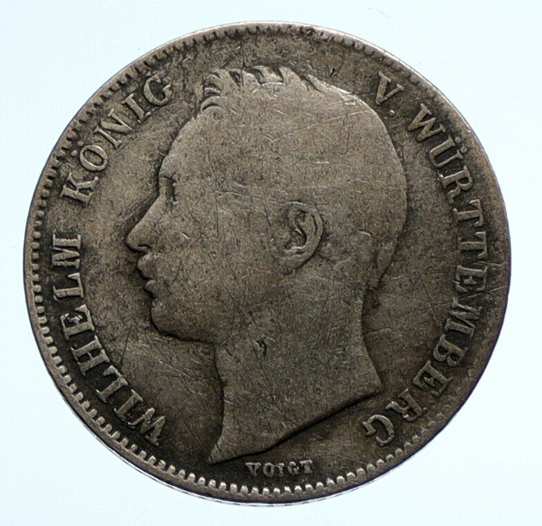 1838 GERMANY German States Wurttemberg WILHELM I Silver 1/2 Gulden Coin i96519