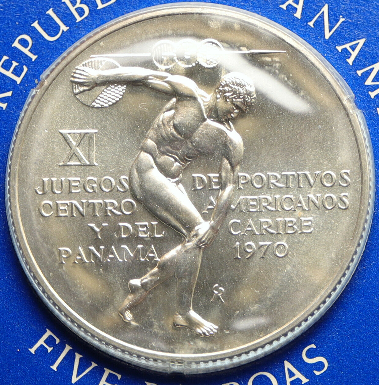 1970 PANAMA Olympic Games GREEK DISC THROWER ATHLETE BU Silver 5B Coin i96965