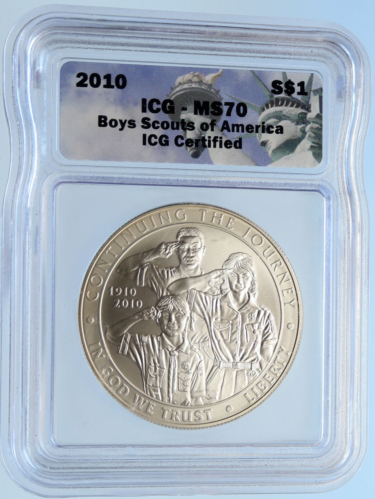 2010 P UNITED STATES US Boy Scouts of America 100Y Silver Dollar Coin ICG i96970