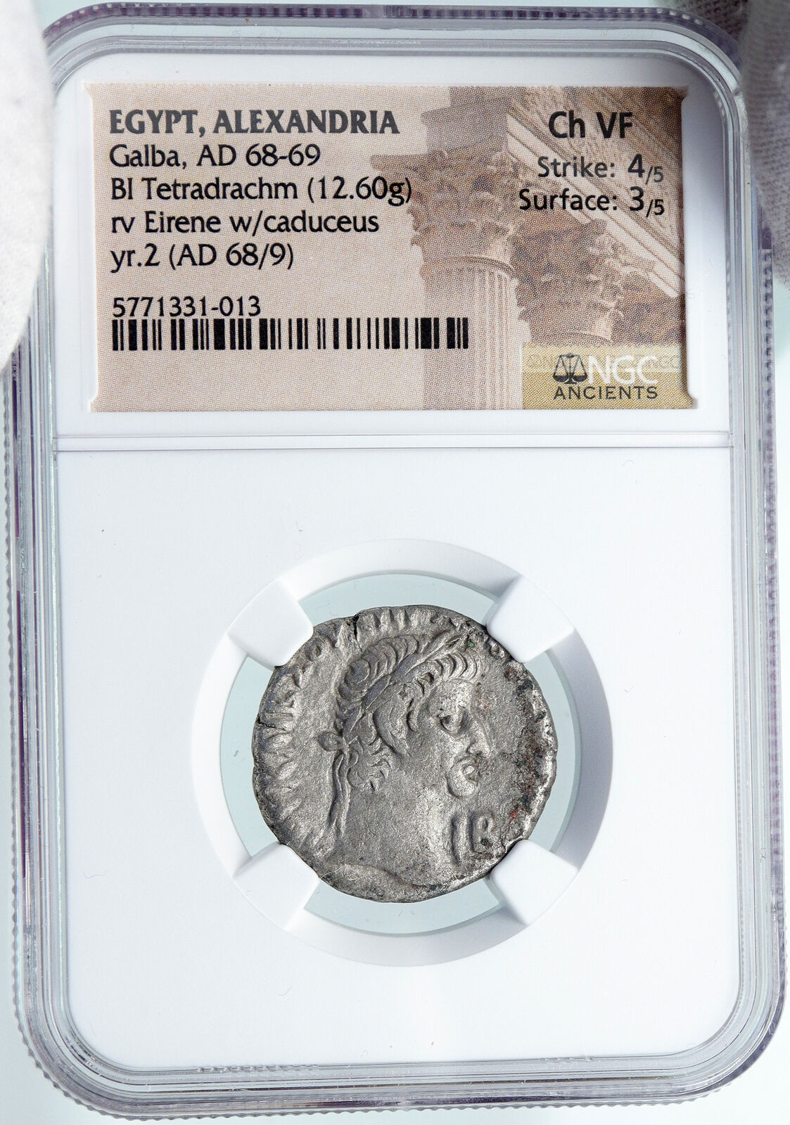 GALBA Rare Alexandria Egypt Tetradrachm Ancient Roman Coin EIRINE NGC i87797