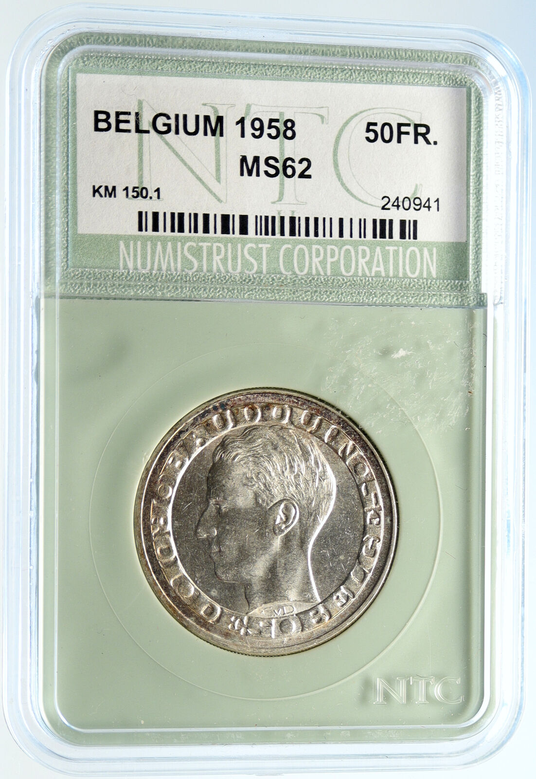 1958 BELGIUM BRUSSELS WORLD's FAIR 58 Baudouin Silver 50 Francs Coin i96698