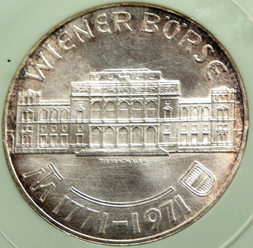 1971 AUSTRIA VIENNA WIENER BOURSE Stock Exchange OLD Silver 25Slng Coin i96694