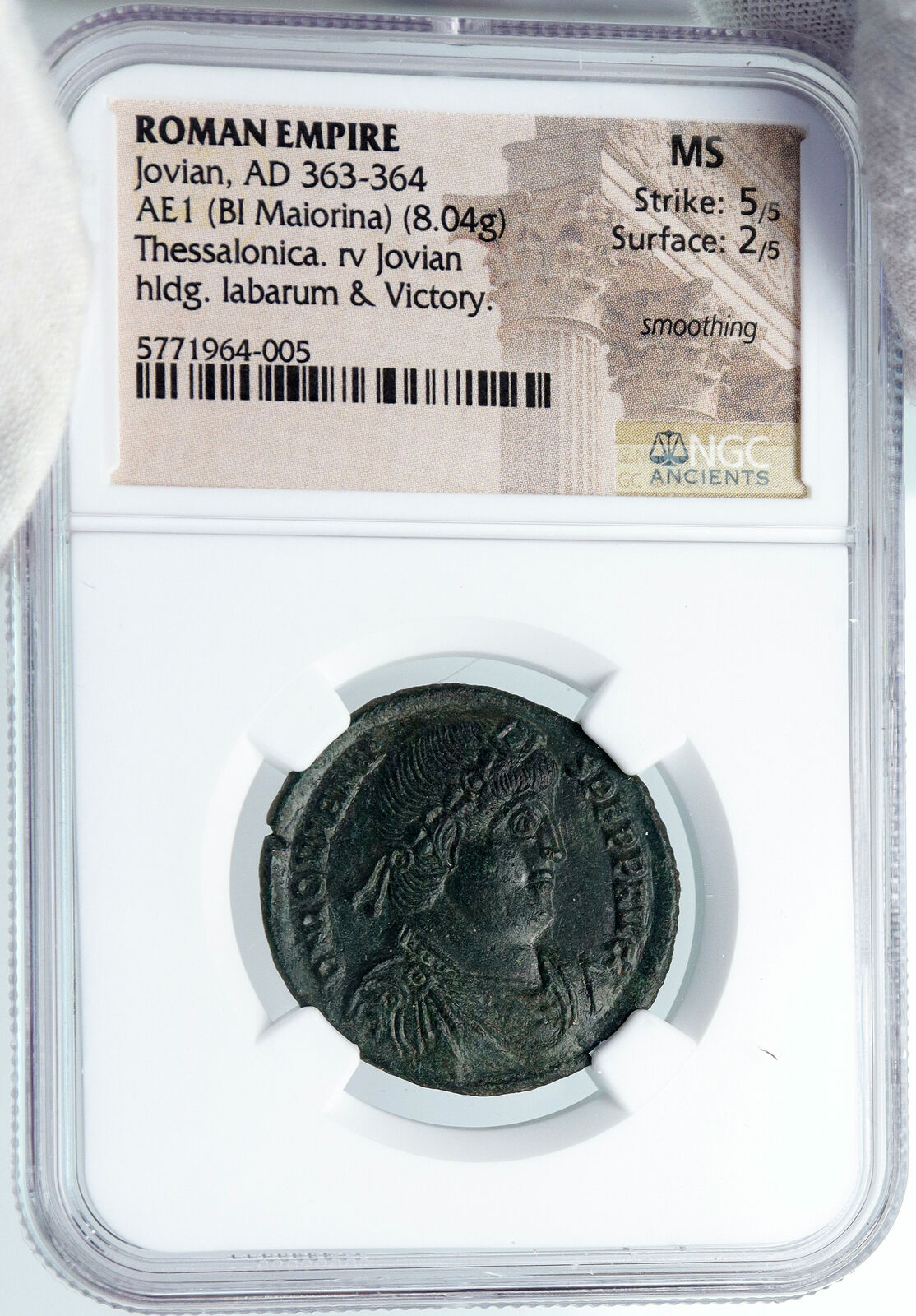 JOVIAN Authentic Ancient 363AD Thessalonica AE1 Genuine Roman Coin NGC i88899