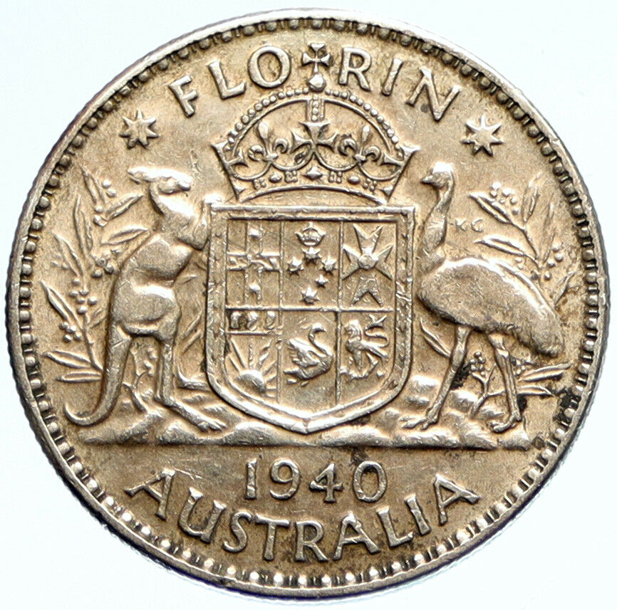 1940 AUSTRALIA Large King George VI Kangaroos VINTAGE Silver Florin Coin i97141