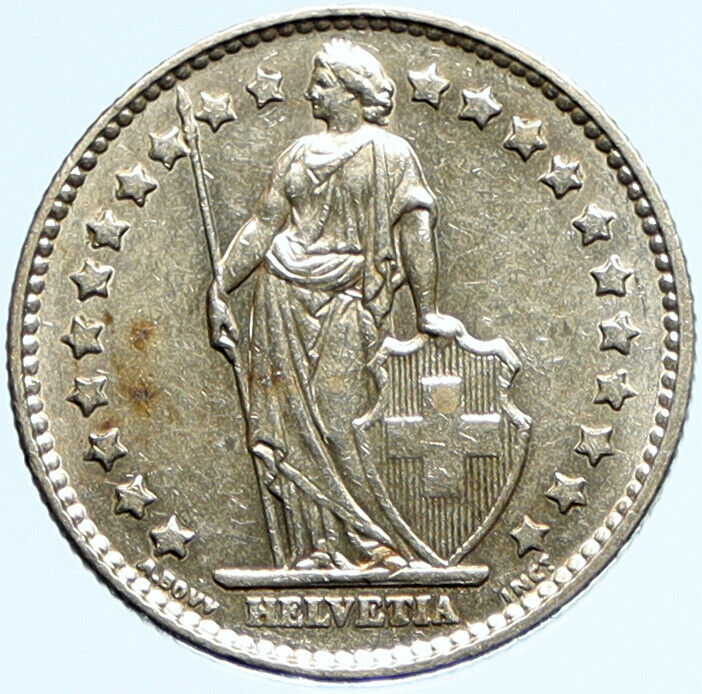 1963 B SWITZERLAND - SILVER 1 Franc Coin HELVETIA Symbolizes SWISS Nation i97142