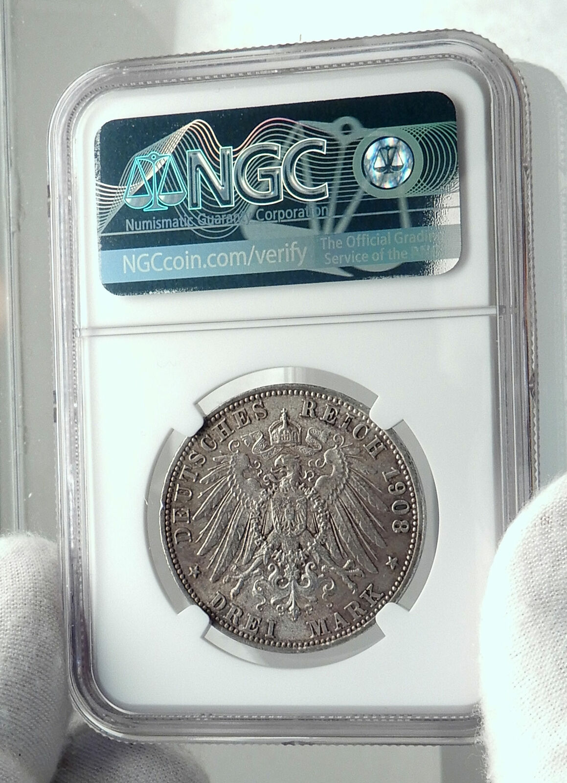 1908 GERMANY German States BAVARIA King OTTO Silver 3 Mark Coin NGC MS i79712