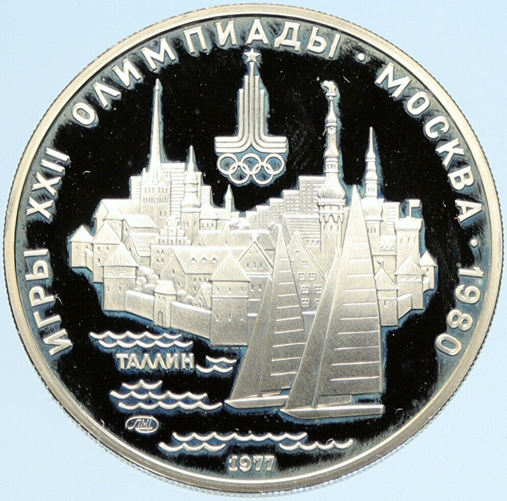 1977 MOSCOW 1980 Russia Olympics Sailing TALLINN PROOF Silver 5 Rubl Coin i97429