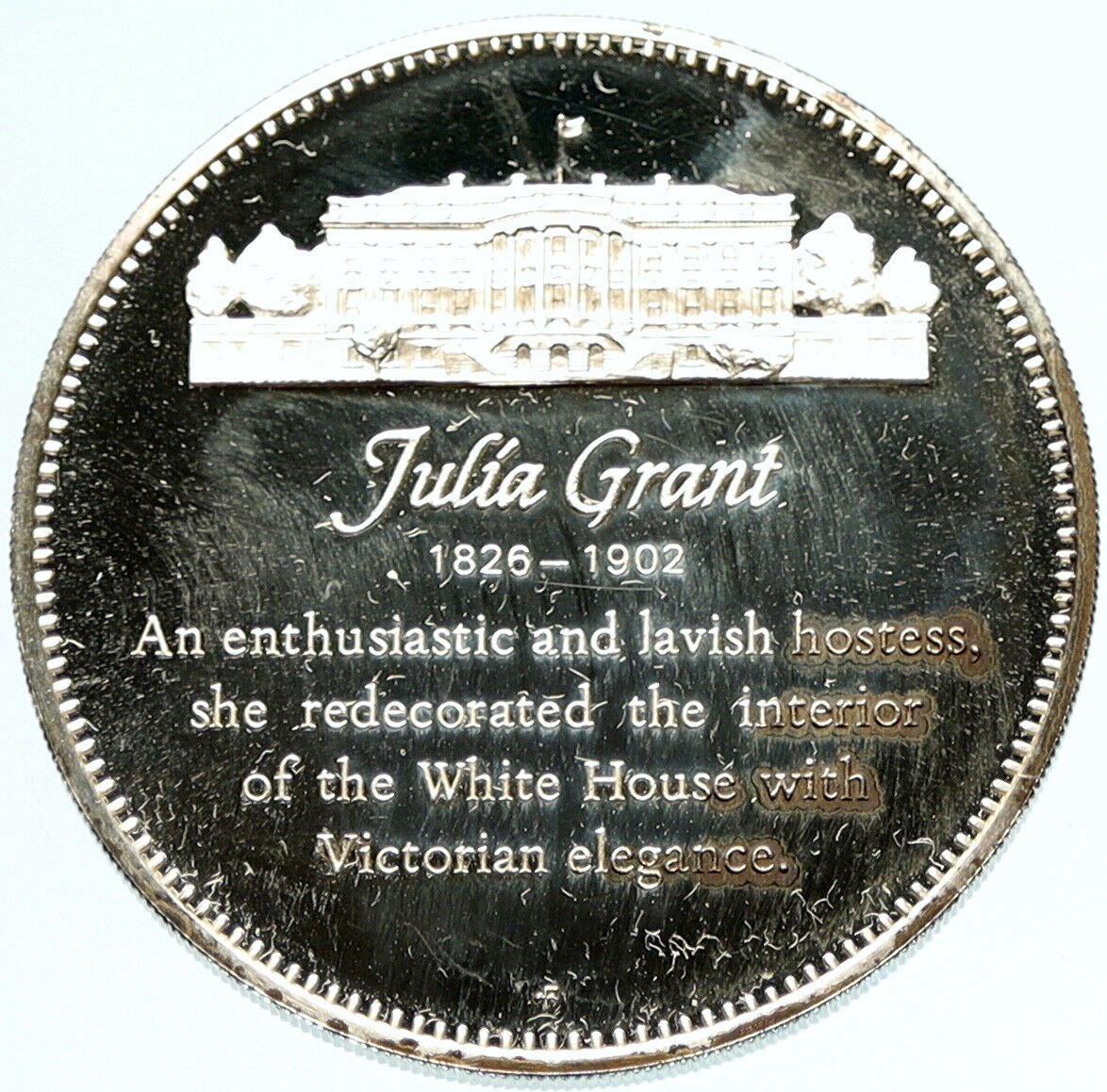 1972 FM US USA White House FIRST LADY Julia Grant OLD PROOF Silver Medal i97433