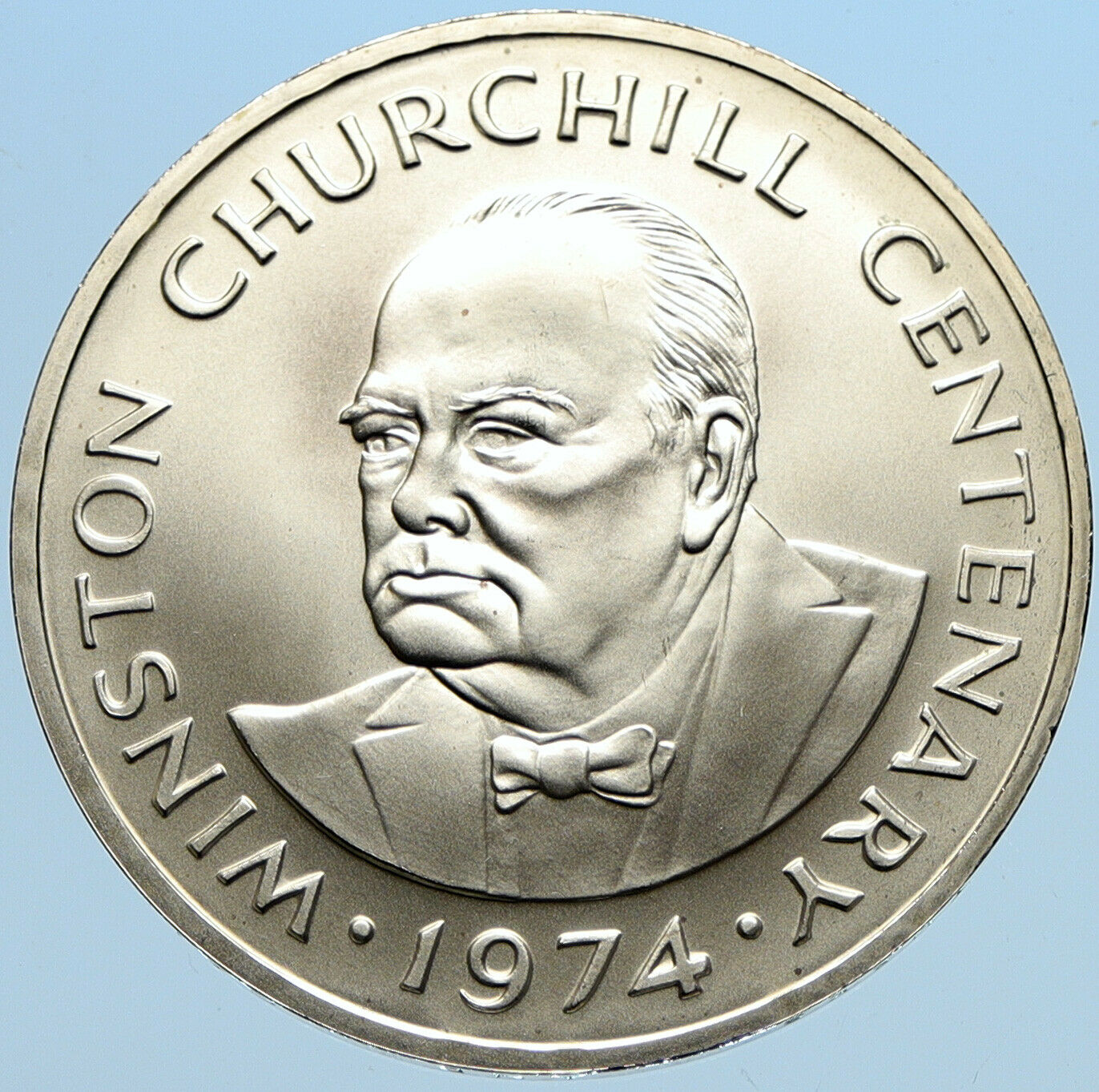 1974 TURKS & CAICOS UK WINSTON CHURCHILL Old BU Silver 20 Crown Coin i97388