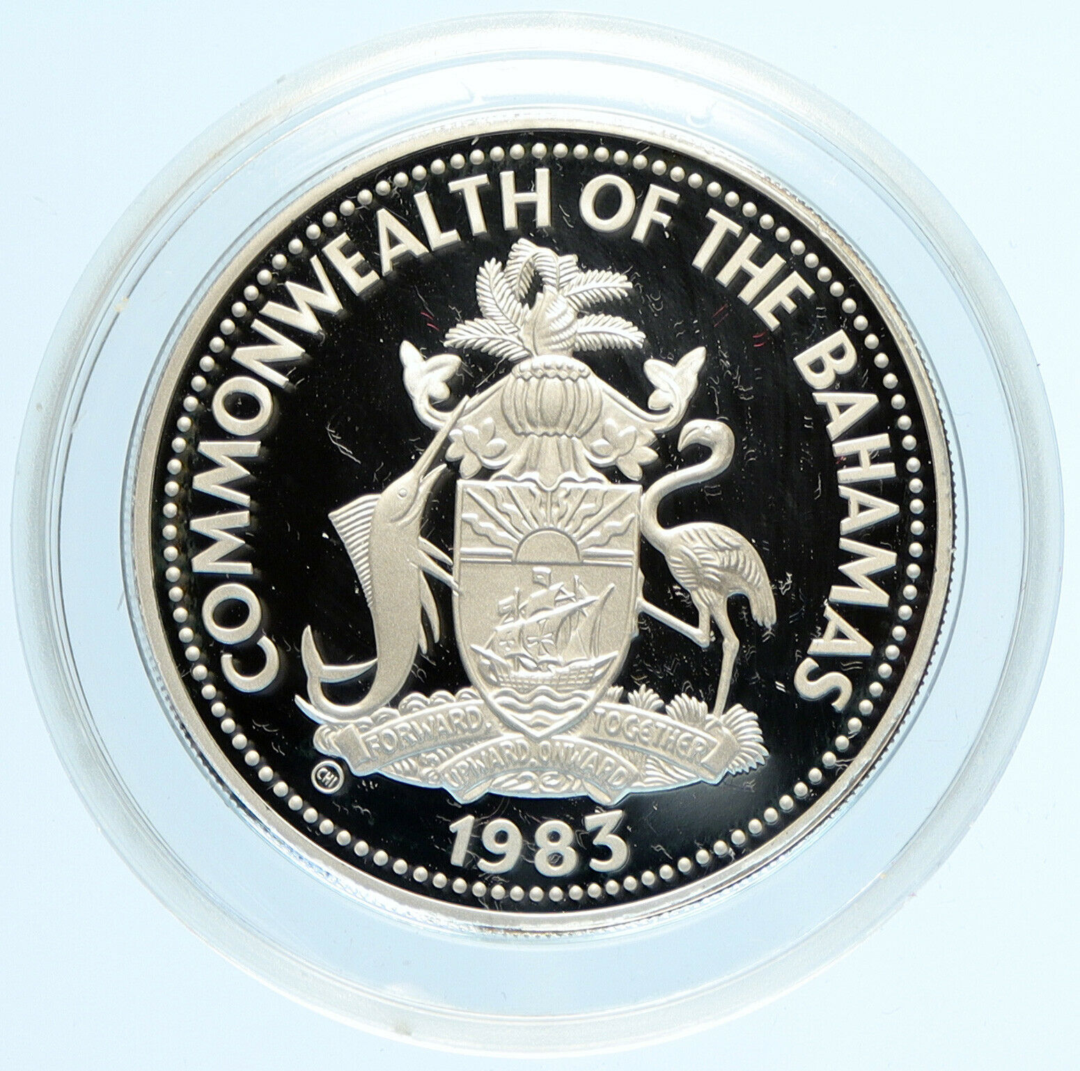 1983 BAHAMAS Prince CHARLES BOHEMIAN FLAG Vintage Proof Silver $10 Coin i97440