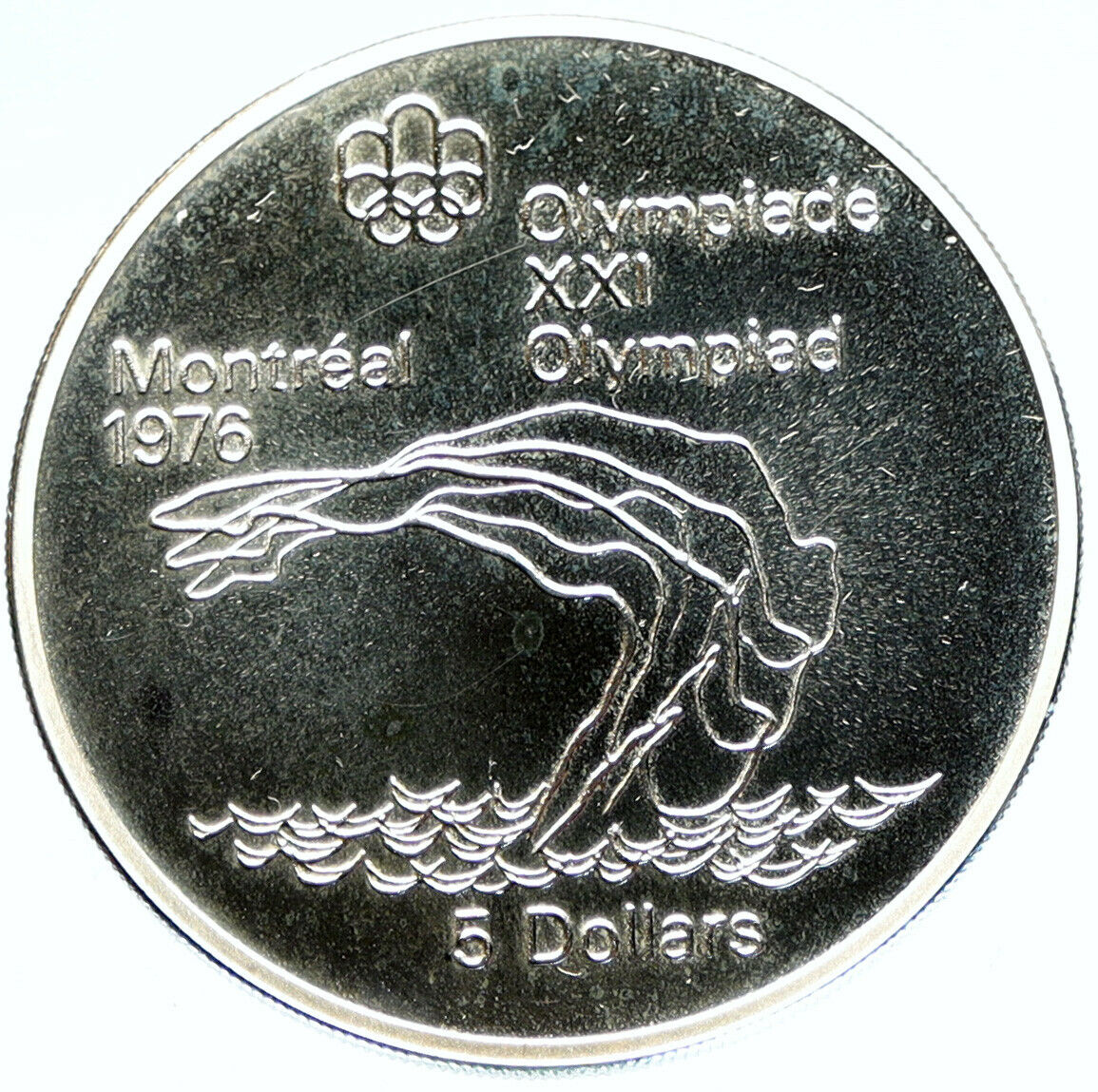 1975 CANADA Queen Elizabeth II Olympics Montreal Diving PF Silver $5 Coin i97390