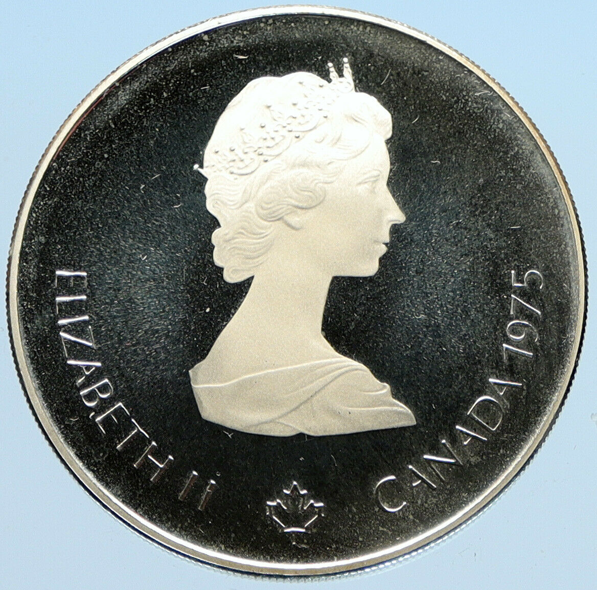 1975 CANADA Queen Elizabeth II Olympics Montreal Diving PF Silver $5 Coin i97390