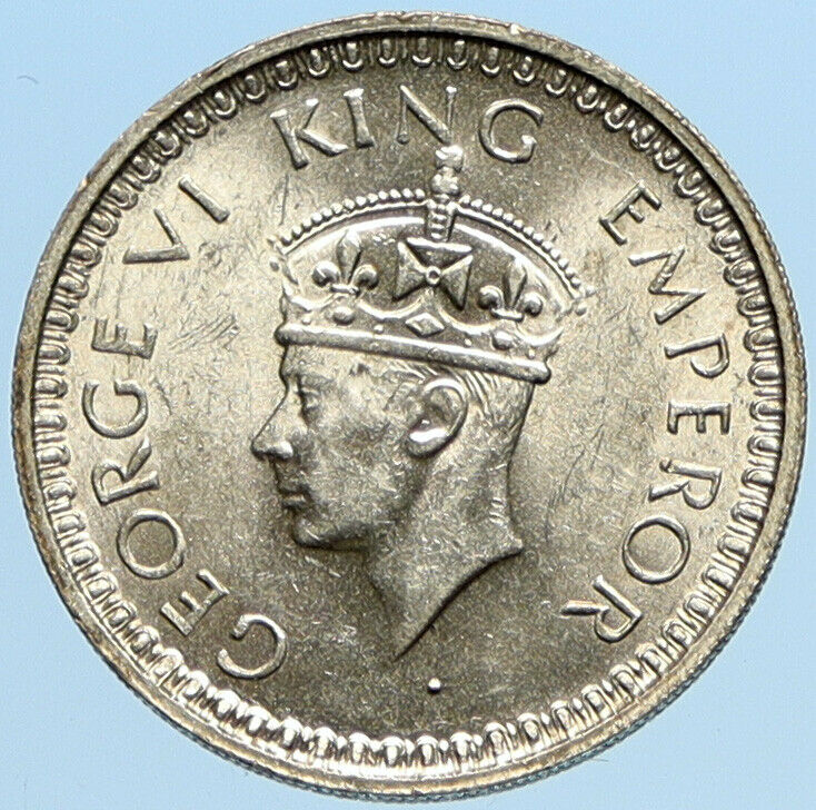 1945 L INDIA States UK George VI Antique OLD Silver 1/2 RUPEE Indian Coin i97729